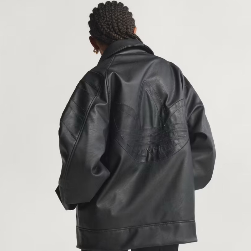 NWT Adidas Santiago Black Oversized Pleather Jacket Size Medium - Picture 3 of 5